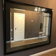 Большое зеркало графит с серебряным зеркалом "Зебра 49" шириной 220см, высотой 140см в широком багете в стиле модерн (ширина багета 8,3 см)